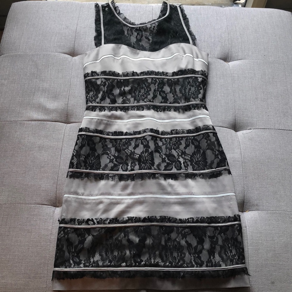 Lace and satin grey BCBG Dress